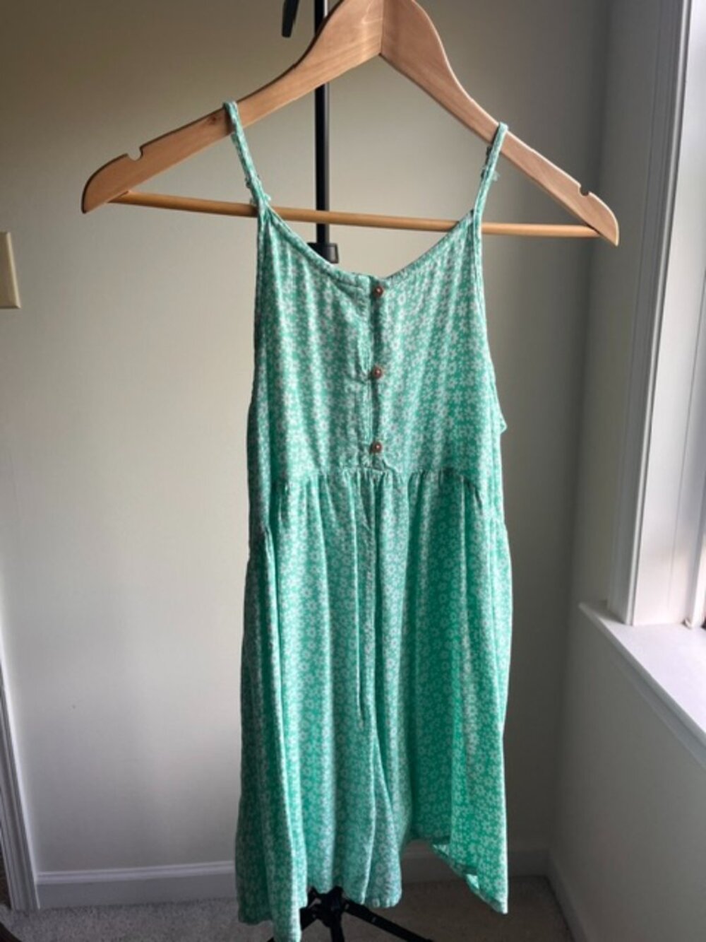 OshKosh B'gosh Girls Size 12 Mint Green Floral Button-Front Romper